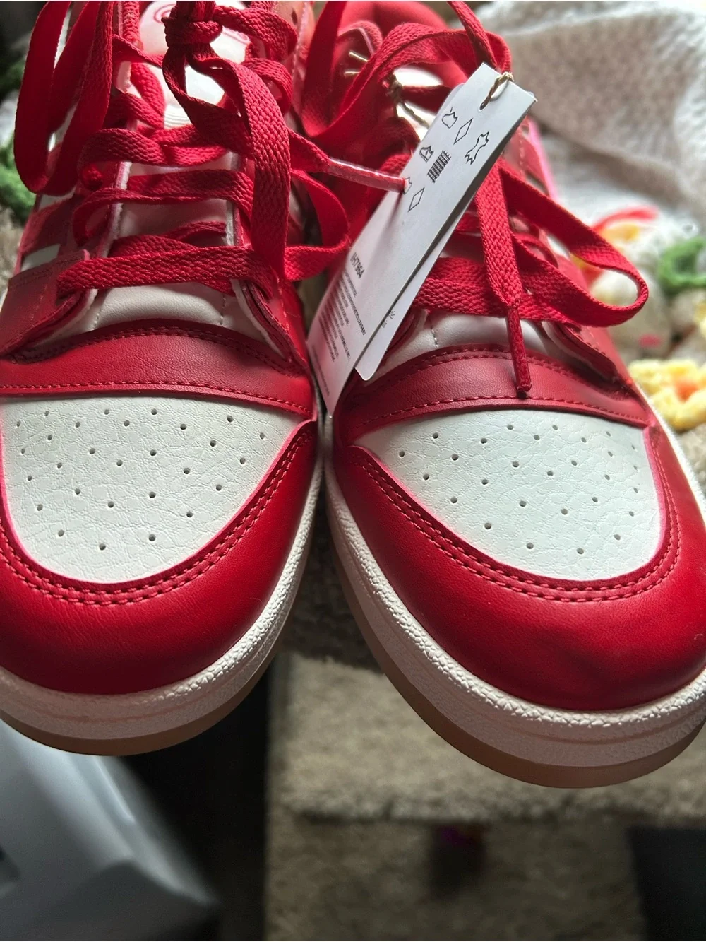 adidas Men’s Red and White Low-Top Sneakers - Classic Stripe